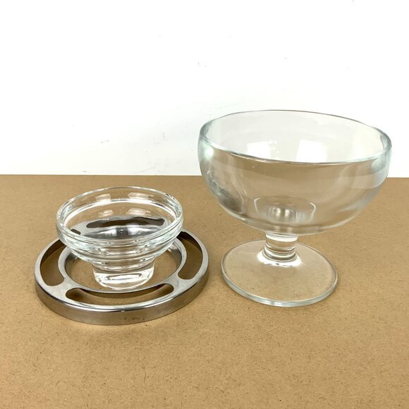 Vintage Glass Stainess Steel Ring Caviar Shrimp Cocktail Icer Server - Picture 9 of 16